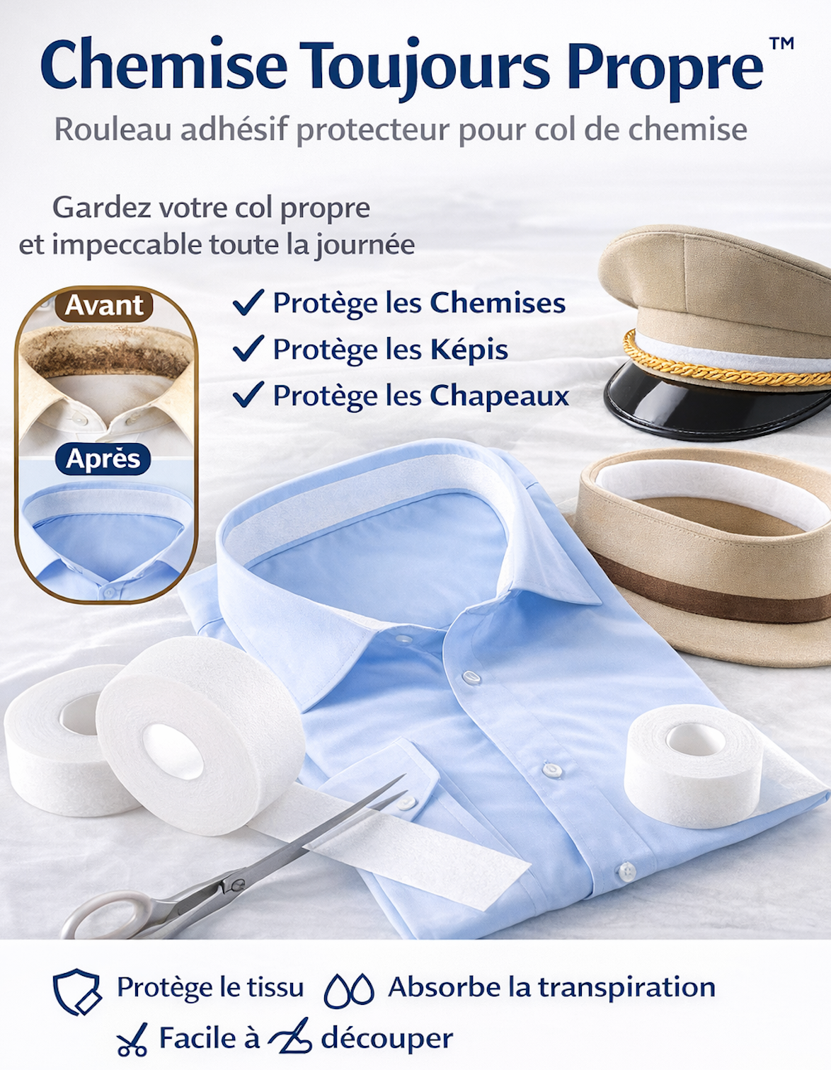 ColPropre™ – La solution invisible pour garder vos chemises impeccables toute la journée.