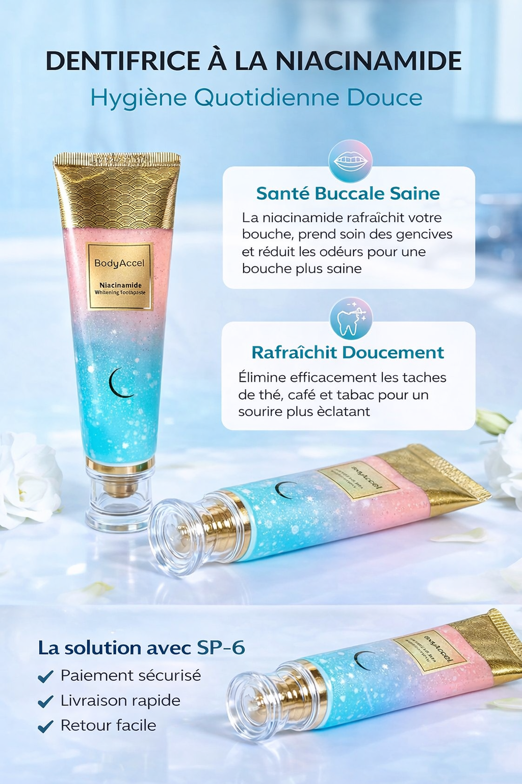 Dentifrice au Niacinamide : Blanchiment naturel et sans douleur, remède contre la carie dentaire
